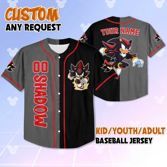 Personalized Shadow the Hedgehog Baseball Jersey, Custom Sonic Shirt, Shadow Outfit, Matching Family Jersey, Gamer Birthday Gift