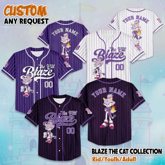 Discover Custom Blaze the Cat Collection Baseball Jersey, Blaze the Cat the Hedgehog Birthday Gift, Sonic the Hedgehog Baseball Fan Lover Gift