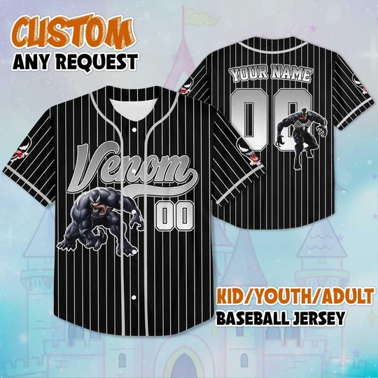 Discover Custom Marvel Venom Baseball Jersey, Marvel Venom Jersey Shirt, Disney Birthday Gift, Disney The Avengers Baseball Fan Lover Gift