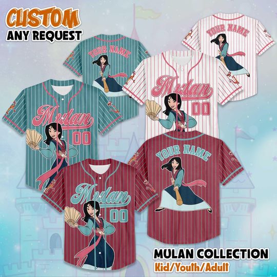 Discover Custom Mulan Collection Baseball Jersey, Disney Princess Mulan Jersey Shirt, Disneyland Birthday Gift, Disney Baseball Fan Lover Gift