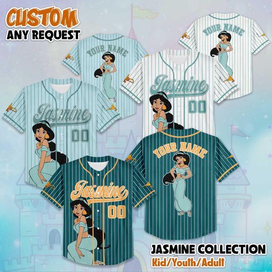 Discover Custom Jasmine Princess Baseball Jersey, Disney Jasmine Jersey Shirt, Disneyland Birthday Gift, Disney Baseball Fan Lover Gift