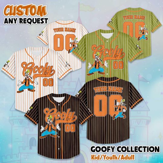 Discover Custom Name and Number Goofy Dog Baseball Jersey, Disney Goofy Dog Jersey Shirt, Disney Birthday Gift, Disney Baseball Fan Lover Gift