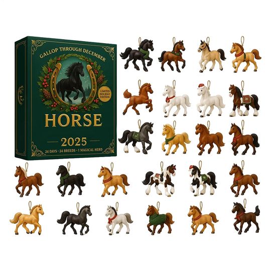 Discover 2D Flat Horse Pendant Advent Calendar 2025 Christmas Countdown Calendars With 24 Unique Horses Figurines For Xmas Tree Decor