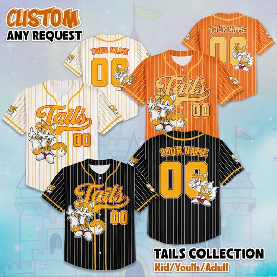 Discover Custom Name and Number Tails Baseball Jersey, Tails the Hedgehog Birthday Gift, Sonic the Hedgehog Baseball Fan Lover Gift