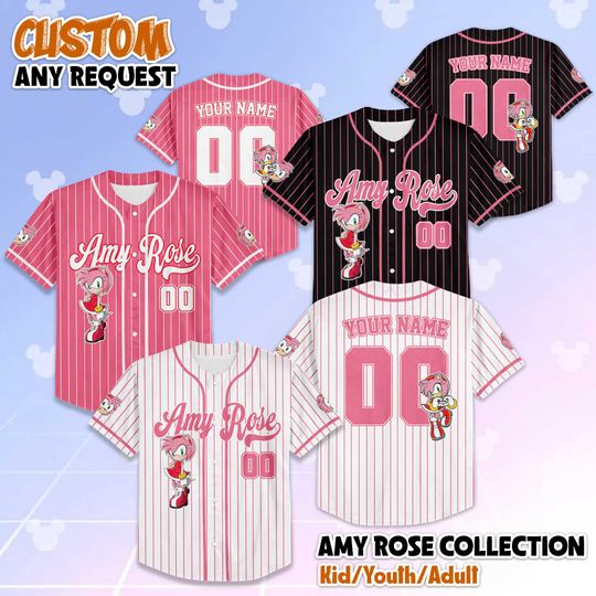 Discover Custom Amy Rose Collection Baseball Jersey, Personalized Sonic the Hedgehog Jersey Shirt, Pink Hedgehog Outfit, Gift for Sonic Fans & Gamers