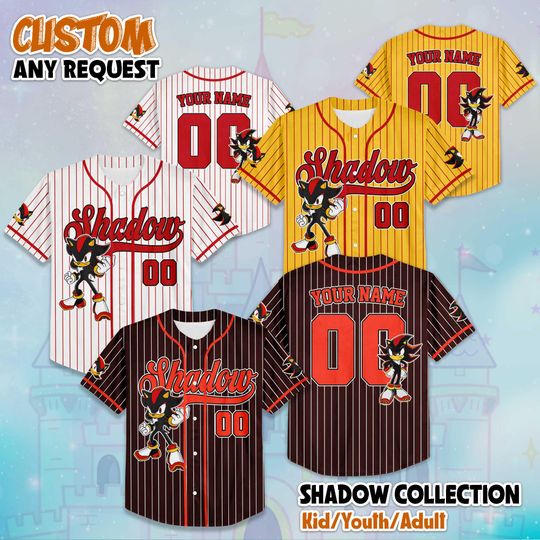 Custom Name and Number Shadow Baseball Jersey, Shadow the Hedgehog Birthday Gift, Sonic the Hedgehog Baseball Fan Lover Gift
