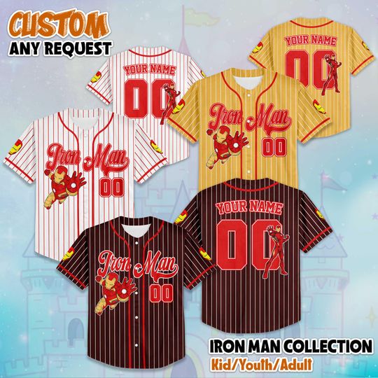 Discover Custom The Avengers Iron Man Baseball Jersey, Marvel Iron Man Birthday Gift, Disney The Avengers Baseball Fan Lover Gift