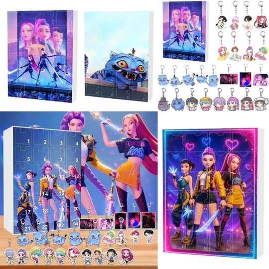 New Kpop Demon Hunters Advent Calendar Box Kawaii Acrylic Keychain Rumi Mira Zoey Tiger Christmas Advent Calendar Surprise Gifts