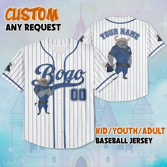 Discover Custom Chief Bogo Zootopia Baseball Jersey, Disney Chief Bogo Jersey Shirt, Disneyland Birthday Gift, Disney Baseball Fan Lover Gift