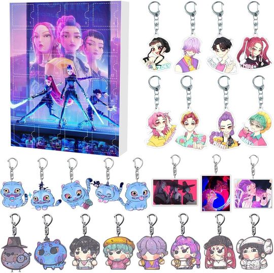 24pcs Kpop Demon Hunter Keychain Set 2025 Demon Hunters Kpop Advent Calendar 24 Day Countdown Box Christmas Gift For Kids Toy