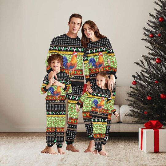 Discover Chicken Santa Hat Family Pajamas Set, Merry Chicmas Xmas PJs, Funny Rooster Matching Sleepwear, Farmer Christmas Gift