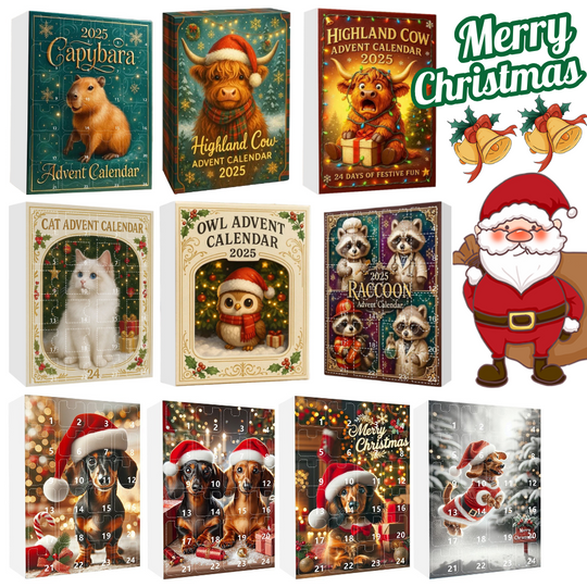 Discover Capybara Christmas Advent Calendar with 24 2D Capybara/Dachshun/Persian Cat/Highland Cow/Raccoon/Owl for Christmas Tree/Gifts