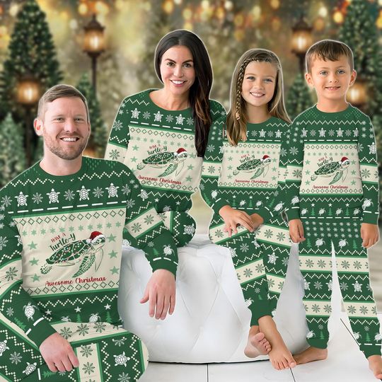Discover Turtle Family Christmas Pajamas Sea Animal Holiday Sleepwear Ocean Nature Xmas PJs for Kids and Adults