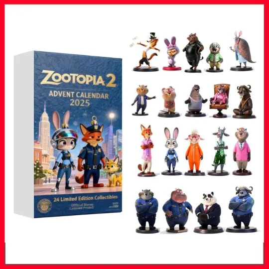 Discover 2025 Zootopia Advent Calendar 24 Days Cartoon Figurines Christmas 2D Acrylic