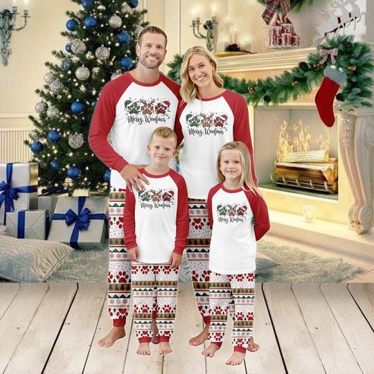 Discover Merry Christmas Paw Family Pajamas Set, Matching Pajamas for Holiday, Xmas Gift