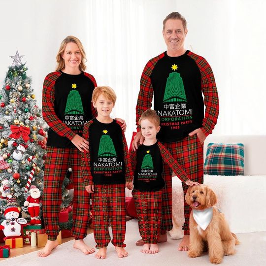 Nakatomi Long Sleeve Pajama Set, Die Hard Christmas Family Pajamas, Matching Holiday Sleepwear