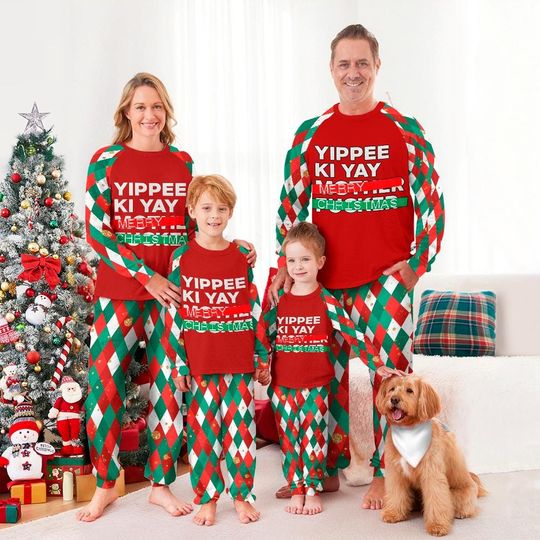 Discover Yippee Ki Yay Long Sleeve Pajamas Set, Christmas Family Holiday Matching Pajamas