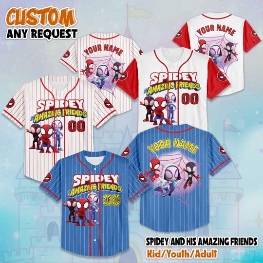 Discover Custom Spidey and His Amazing Friends Baseball Jersey, Disney Spidey Jersey Shirt, Disney Birthday Gift, Disney Baseball Fan Lover Gift