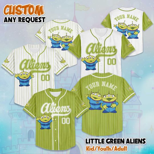 Discover Personalized Little Green Aliens Baseball Jersey, Custom Toy Story Aliens Jersey Shirt, Disney Birthday Gift, Magic Kingdom Shirt