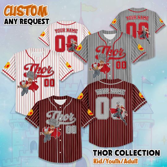 Discover Custom The Avengers Thor Baseball Jersey, Marvel Thor Birthday Gift, Disney The Avengers Baseball Fan Lover Gift
