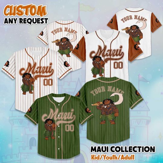 Discover Custom Maui Moana Baseball Jersey, Disney Maui Jersey Shirt, Disneyland Birthday Gift, Disney Baseball Fan Lover Gift, Moana Movie Shirt