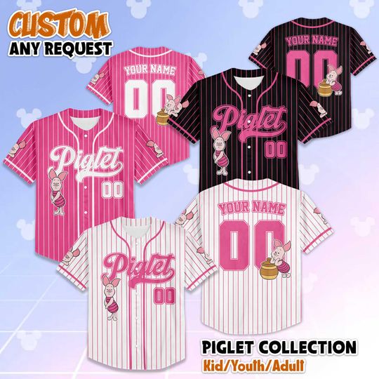 Discover Custom Piglet Collection Baseball Jersey, Personalized Winnie the Pooh Jersey Shirt, Piglet Character Outfit, Gift for Disney Fans & Kids