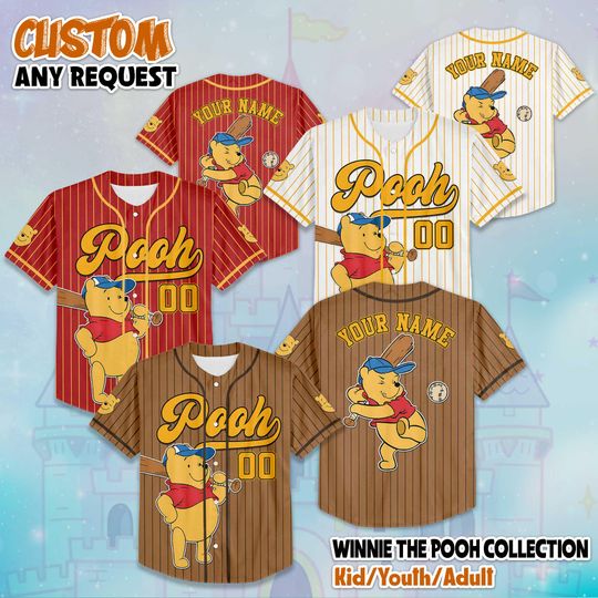 Discover Custom Winnie the Pooh Baseball Jersey, Disney  Winnie the Pooh Jersey Shirt, Disney Birthday Gift, Disney Baseball Fan Lover Gift