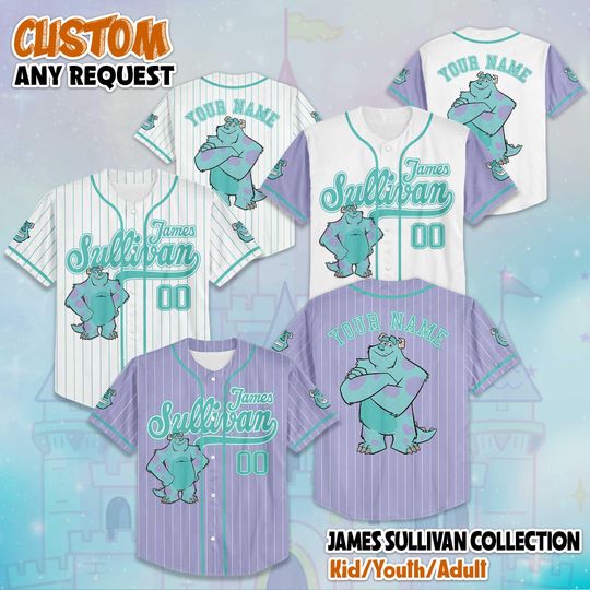 Discover Personalized James Sullivan Baseball Jersey, Disney James Sullivan Birthday Gift, Disney Monsters inc Baseball Fan Lover Gift
