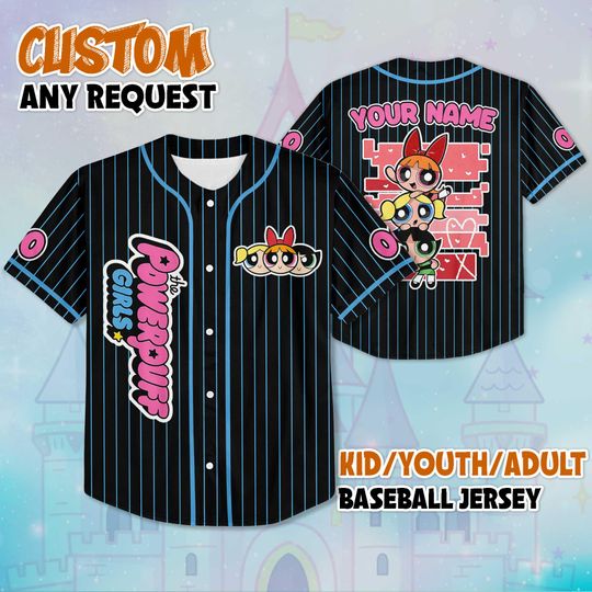 Discover Custom The Powerpuff Girls Black Baseball Jersey, The Powerpuff Girls Jersey Shirt, Buttercup Birthday Gift, Disney Baseball Fan Lover Gift