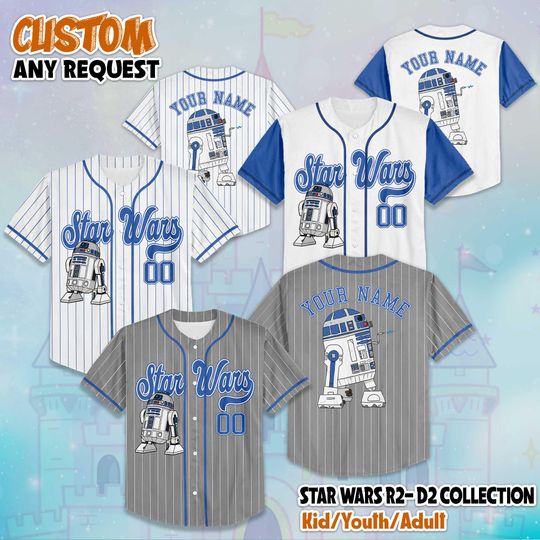 Discover Personalized Star Wars R2- D2 Robot Baseball Jersey, Custom R2- D2 Jersey Shirt, Disney Star Wars Birthday Gift, Magic Kingdom Shirt