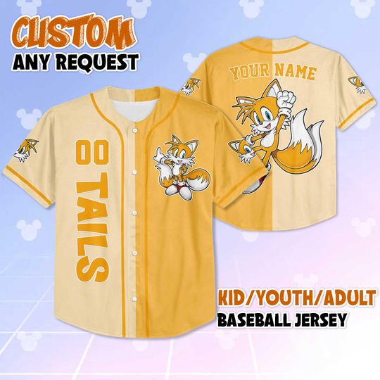 Discover Personalized Tails Baseball Jersey, Custom Sonic the Hedgehog Shirt, Tails Outfit, Matching Family Jersey, Gamer Birthday Gift