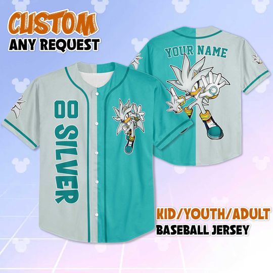 Discover Personalized Silver the Hedgehog Baseball Jersey, Custom Sonic Shirt, Silver Outfit, Matching Family Jersey, Gamer Birthday Gift