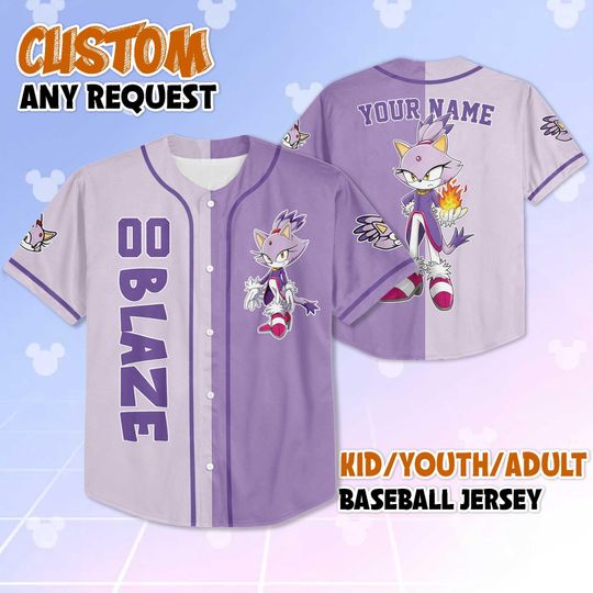 Discover Personalized Blaze the Cat Baseball Jersey, Custom Sonic The Hedgehog Shirt, Blaze Outfit, Matching Family Jersey, Gamer Birthday Gift