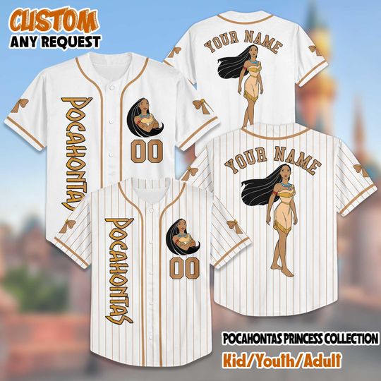 Discover Personalized Pocahontas Princess Collection Baseball Jersey, Custom Pocahontas Jersey Shirt, Disney Birthday Gift, Magic Kingdom Shirt