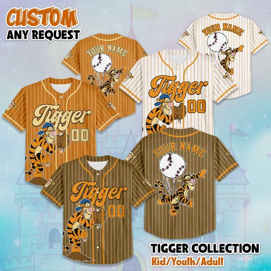 Discover Custom Winnie the Pooh Tigger Baseball Jersey, Disney Tigger Winnie the Pooh Jersey Shirt, Birthday Gift, Disney Baseball Fan Lover Gift