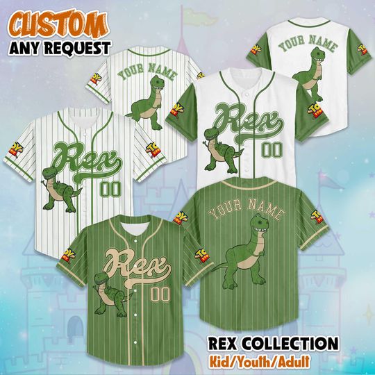 Discover Personalized Rex Collection Baseball Jersey, Custom Toy Story Rex Jersey Shirt, Disney Birthday Gift, Magic Kingdom Shirt