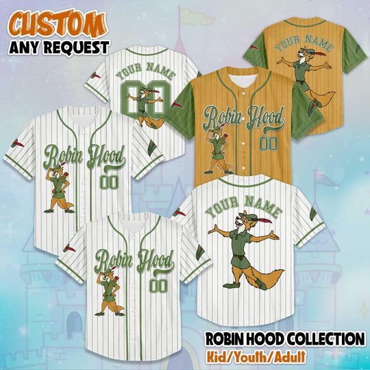 Discover Custom Robin Hood Collection Baseball Jersey, Disney Robin Hood Jersey Shirt, Disneyland Birthday Gift, Disney Baseball Fan Lover Gift