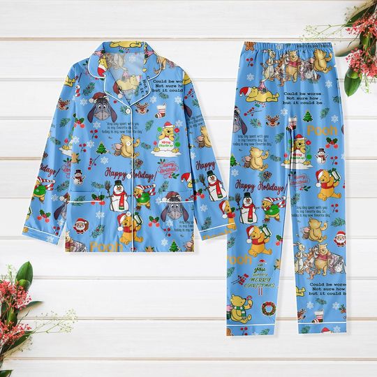 Discover Winnie the Pooh Christmas Pajamas for Adults, Pooh and Friends Xmas Sleepwear, Cartoon Movie Holiday Pajamas Set