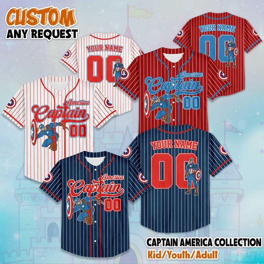 Discover Custom The Avengers Captain America Baseball Jersey, Marvel Captain America Birthday Gift, Disney The Avengers Baseball Fan Lover Gift
