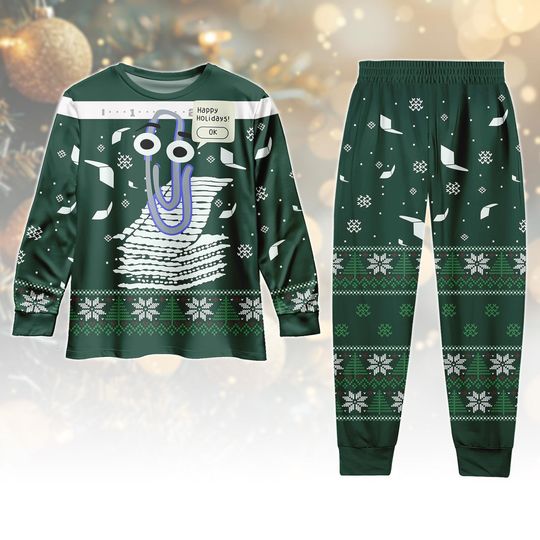 Discover Clippy Windows Christmas Family Pajamas Set, Holiday Matching PJs for Adults