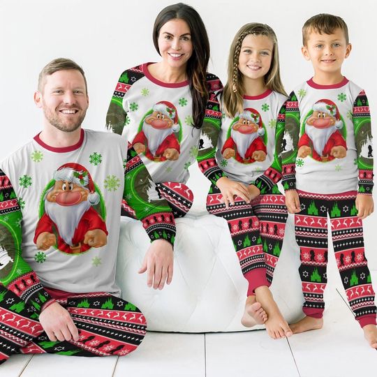 Discover Christmas Dwarf Pajama Set for Adults, Snow White and Seven Dwarfs Xmas Family Sleepwear, Disney Holiday Matching Pajamas
