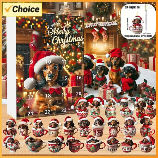 Discover 24 Days Dachshunds Christmas Holiday Advent Calendar 2D Acrylic Dachshunds Ornament Countdown Calendar Xmas Tree Hanging Pendant