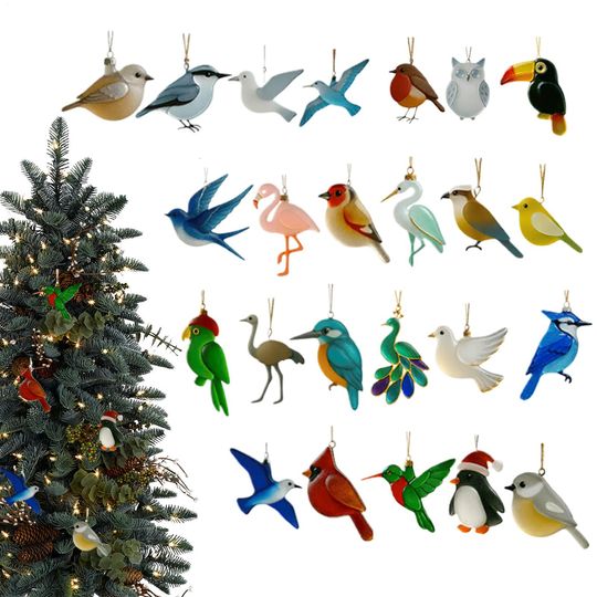 Discover 2025 Sea Glass Bird Advent Christmas Calendar 2D Acrylic Decor 24 Days Bird Christmas Countdown Decorations For Home Tree Car