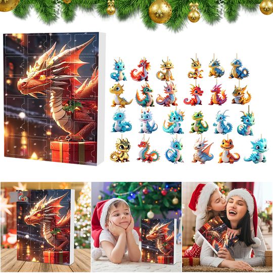Discover Dragon Advent Calendar 2025 with 2D Flat Acrylic Dragon Ornaments Christmas Advent Calendar for Xmas Holiday Decorations