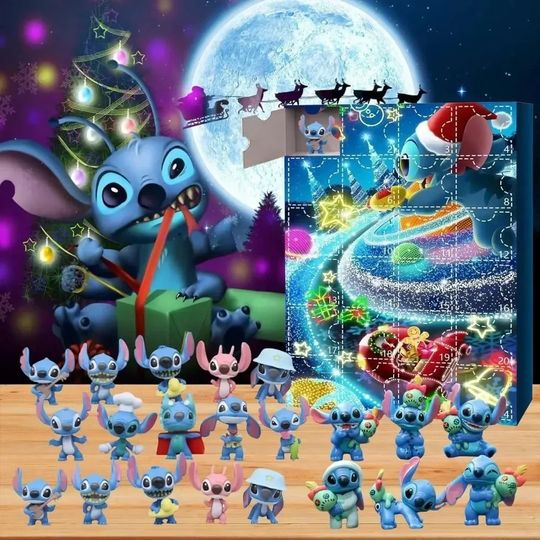 Discover MINISO Advent Calendar Stitch Cartoon Doll Christmas Atmosphere Decorative Gifts New Year 24 Days Countdown Surprise