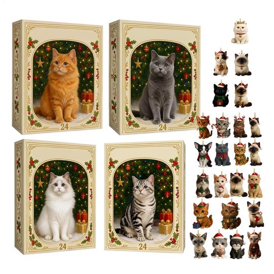 Discover Advent Cat Calendar 2025 Christmas Advent 24-Day Cute 2d Cat Pendant Decorative Charm Countdown Calendar for Pet Lovers