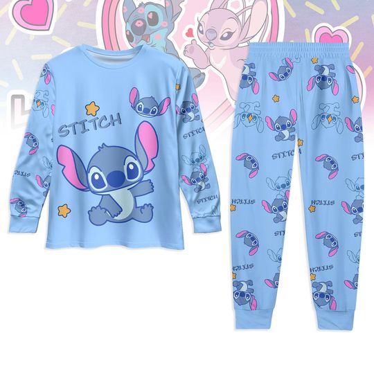 Discover Stitch Long Sleeve Pajamas Set for Kids, Disney Lilo and Stitch Sleepwear, Holiday Pajamas