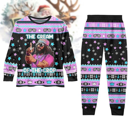 Discover The Cream of The Crop Pajamas Set, Randy Savage T-Shirt and Pants, Christmas Movie Winter Sleepwear, Fan Gift