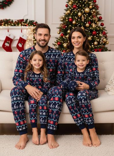 Discover Ho Ho Ho Christmas Pajamas Set, Holiday Sleepwear for Adults, Matching Family Xmas Loungewear