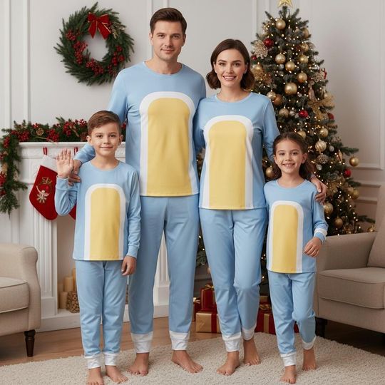 Blue Cartoon Christmas Pajamas Set for Adults and Family, Cozy Sleepwear and Loungewear